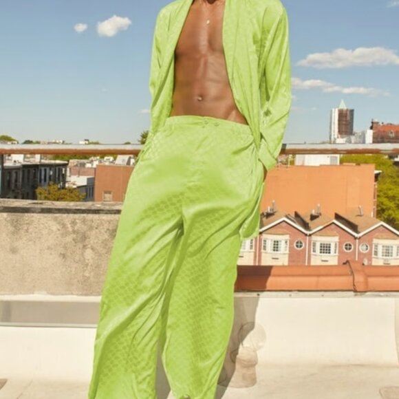 Savage X Fenty Men's Lounge Set Lime Green Smoking Jacket Lounge Pants XL NEW - Picture 12 of 13